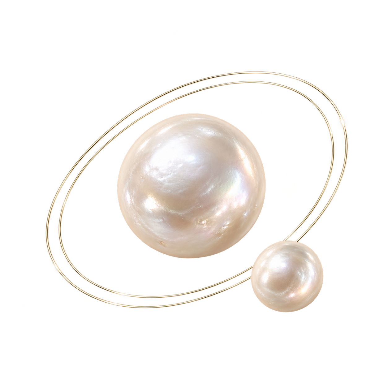 Natural freshwater pearls floating in an elegant golden orbit